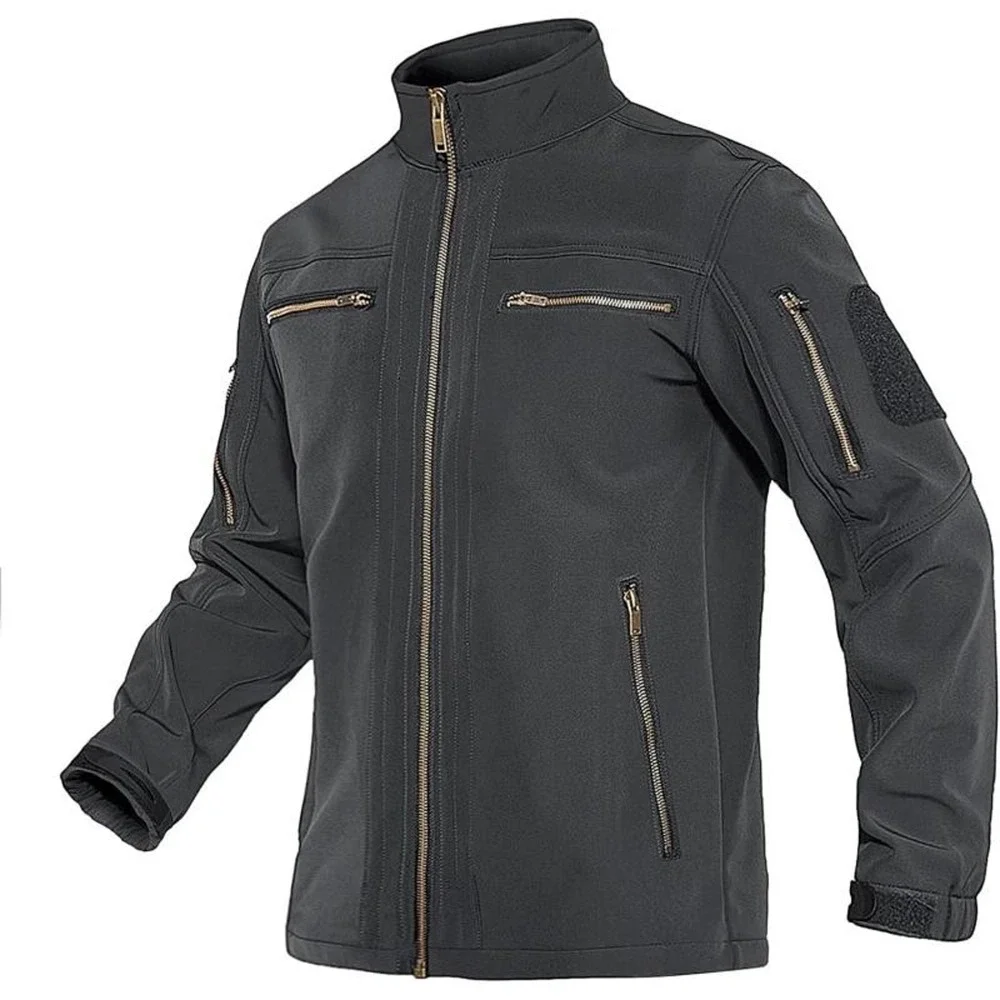 Men’s SoftShell Jacket Fleece Lined Water Resistant Tactical Coat Gray Small